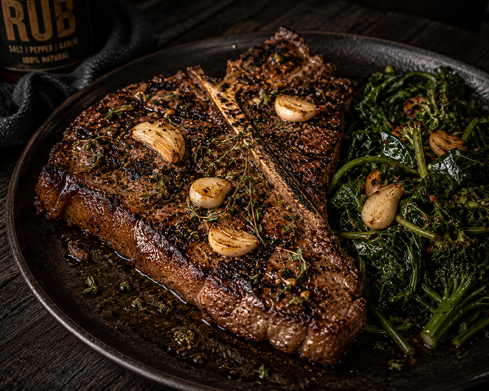 Garlic Herb T-Bone with Greens
